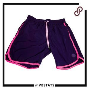 Mister Mr. Swim Men’s 4-Way Stretch Swim Trunks Board Shorts Navy Pink Medium